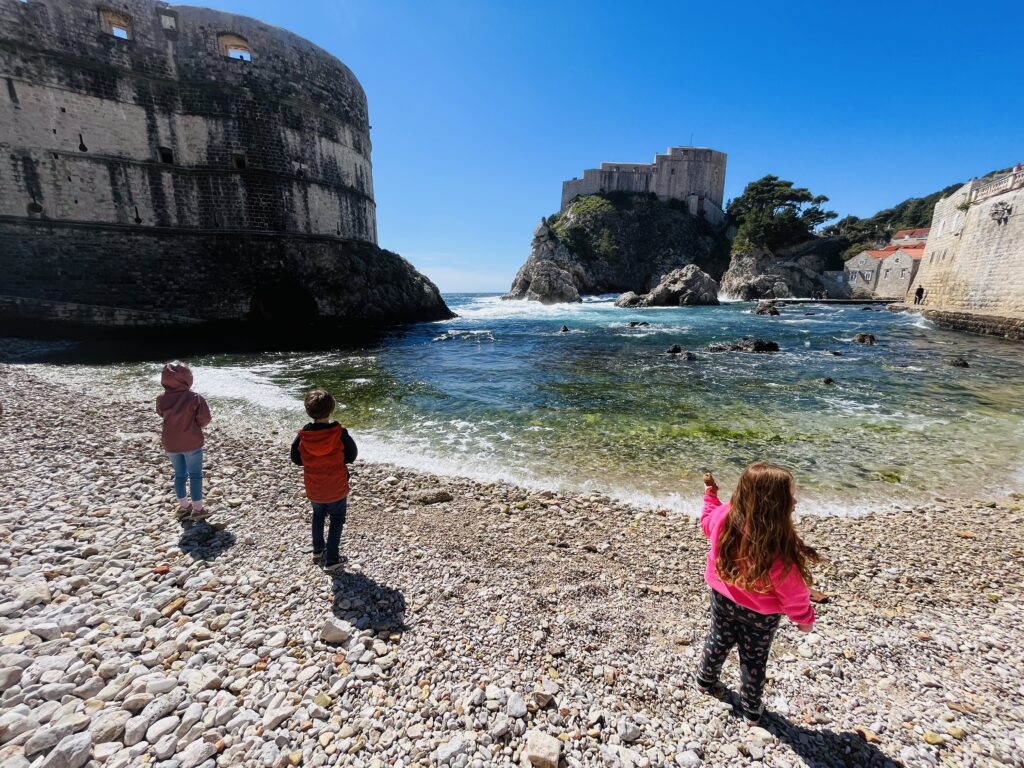 Kids on the beach outside of Dubrovnik's Old Town