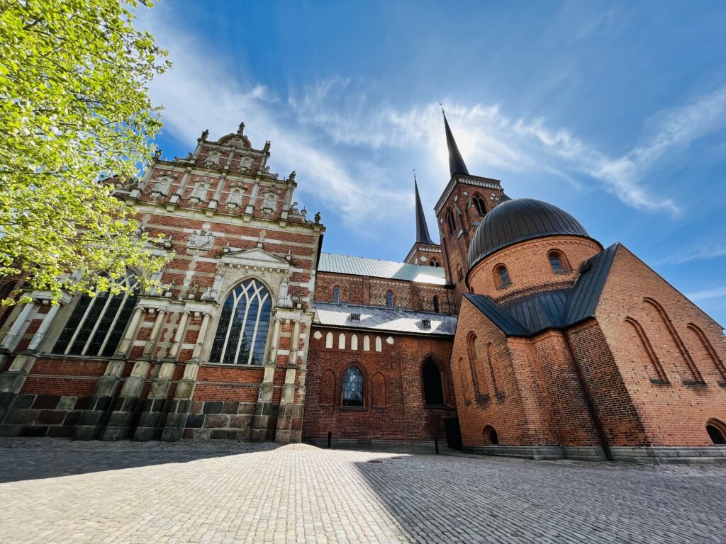 Roskilde Domkirke on a blue sky day