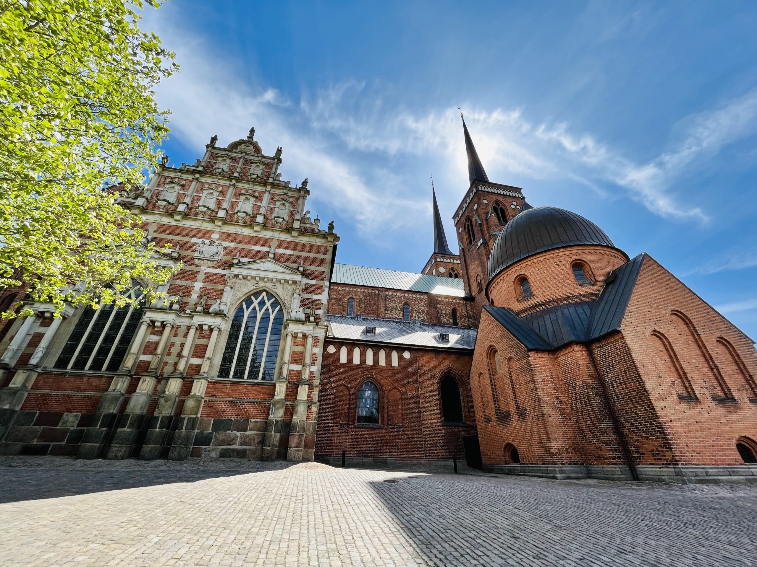 Roskilde Domkirke on a blue sky day
