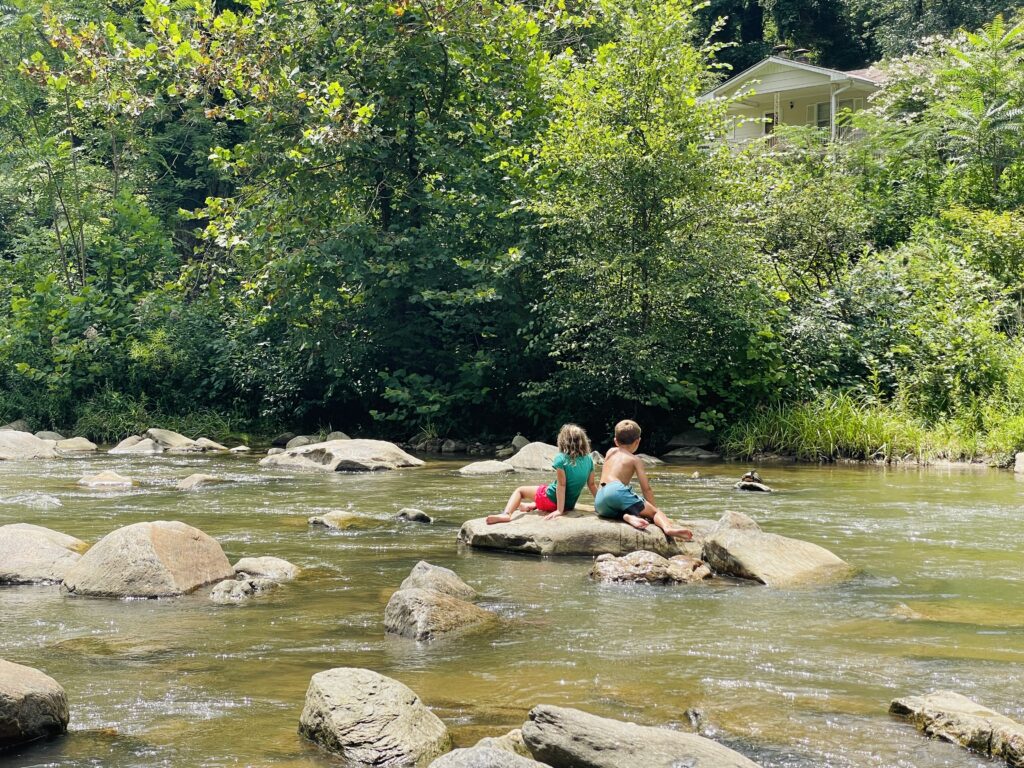 Kids hanging hear Chimney Rock, NC